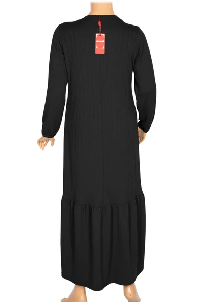 Hesna Kadın Derya Fitilli Doku Eteği Farbalı Broşlu Siyah Elbise - Resim 5