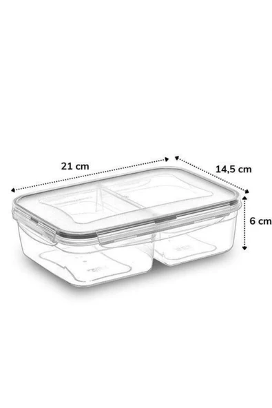 Vos Versa 2 Bölmeli Gri Şeffaf Sızdırmaz Contalı Kilitli Kapaklı 1 Litre Erzak Saklama Kabı VVHM0003 - Resim 2