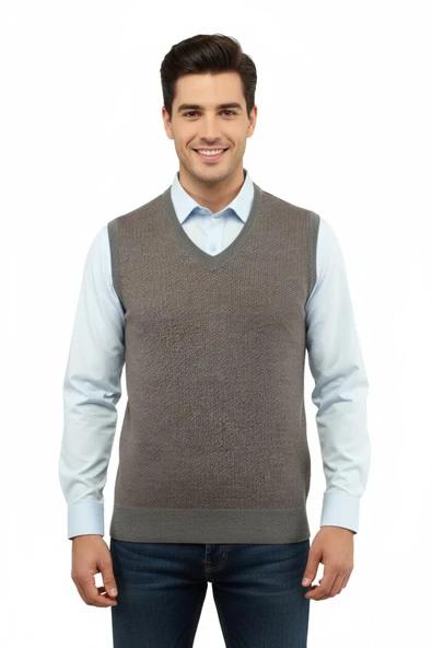 Erkek V Yaka Süveter Çelik Örgü Regular Kalıp 5206H BGL-ST04841 - Resim 6