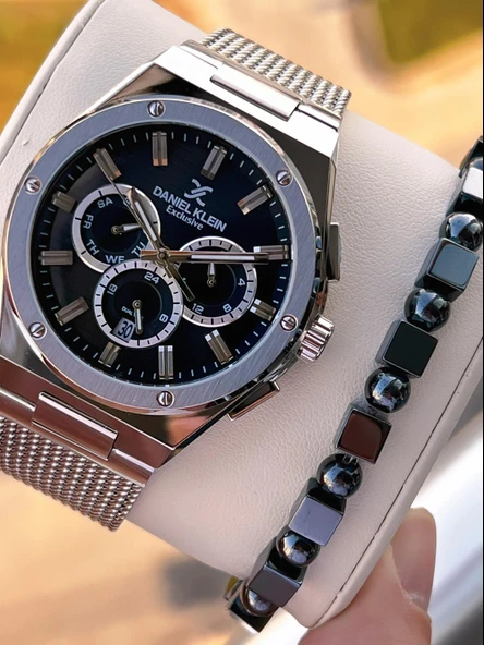 Daniel Klein Erkek Kol Saati 30 Metre Suya Dayanıklı Çelik Kordon + Bileklik Hediyeli  VS.BLKT.0689 - Resim 2