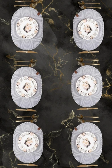 Vos Versa Amerikan Servis 6!lı Supla Lux Sunum Tabak Altlığ - Oval Gri  VVHM0043 - Resim 4