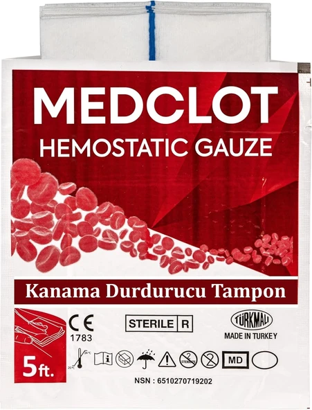 Medclot Hemostatik Kanama Durdurucu Steril Tampon Gazlı Bez Kaolin CE Sertifikalı Spanç Pansuman Acil Durum İlk Yardım Kanama Kontrolü 7,5 x 152 cm ürün görseli