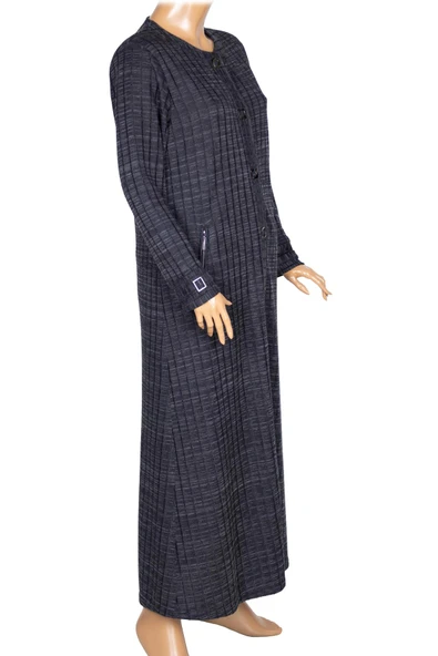 Hesna Kadın Nurel Büyük Beden Kışlık Kare Çıtçıtlı Lacivert Pardesü - Resim 4