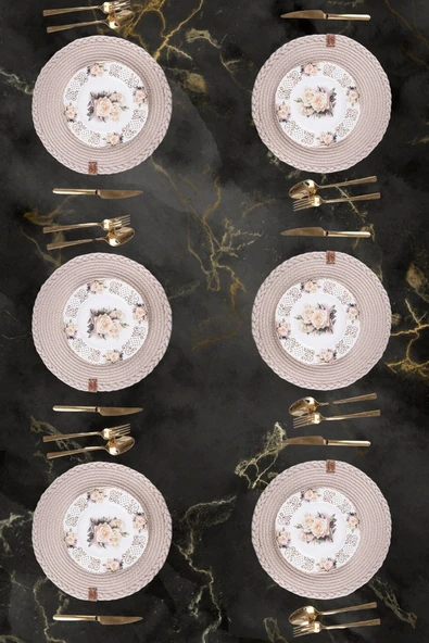 Vos Versa Amerikan Servis  6'lı Supla Lux Sunum Tabak Altlığ - Yuvarlak Bej VVHM0040 - Resim 3