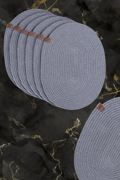 Vos Versa Amerikan Servis 6!lı Supla Lux Sunum Tabak Altlığ - Oval Gri  VVHM0043 - Resim 5