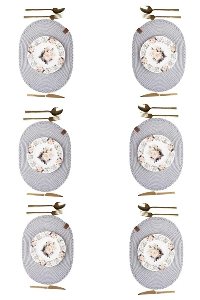 Vos Versa Amerikan Servis 6!lı Supla Lux Sunum Tabak Altlığ - Oval Gri  VVHM0043 ürün görseli