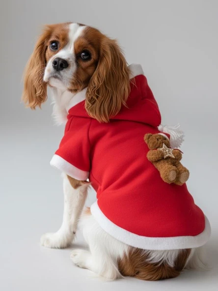 Uncle Teddy  Kırmızı Xmas Köpek Kıyafeti | Kapüşonlu Polar Noel Sweatshirt | Küçük Irklar İçin - Resim 7