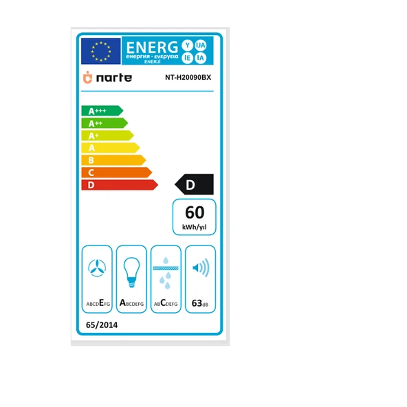 NARTE -H20090BX 90 CM Siyah  Cam Inox Çıtalı Eğimli Davlumbaz - 6 YIL GARANTİLİ - Resim 4