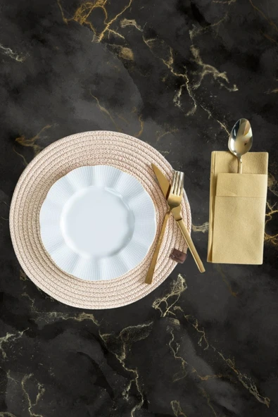 Vos Versa Amerikan Servis Tekli Supla Lux Sunum Tabak Altlığ - Yuvarlak Bej VVHM0039 - Resim 3