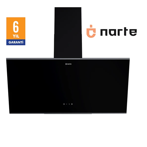 NARTE -H20090BX 90 CM Siyah  Cam Inox Çıtalı Eğimli Davlumbaz - 6 YIL GARANTİLİ ürün görseli