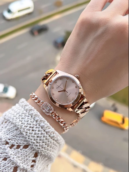 Ferrucci Çelik Kordon 2 Yıl Garantili 3 Atm Suya Dayanıklı Kadın Kol Saati+Bileklik BFC.03588.02 - Resim 2