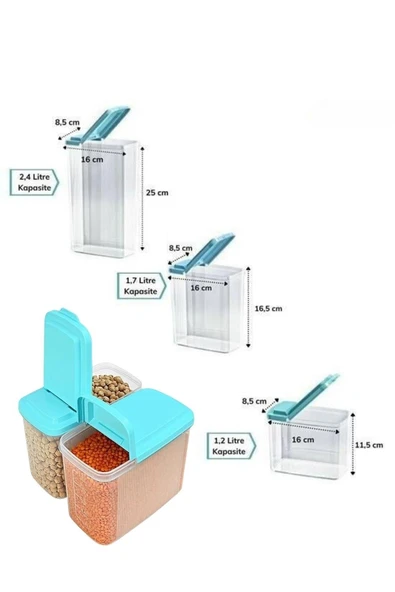 Vos Versa 3lü Dikey Mavi Şeffaf Erzak Saklama Kabı Seti 2400 X 1700 X 1200 ML VVHM0002 - Resim 3