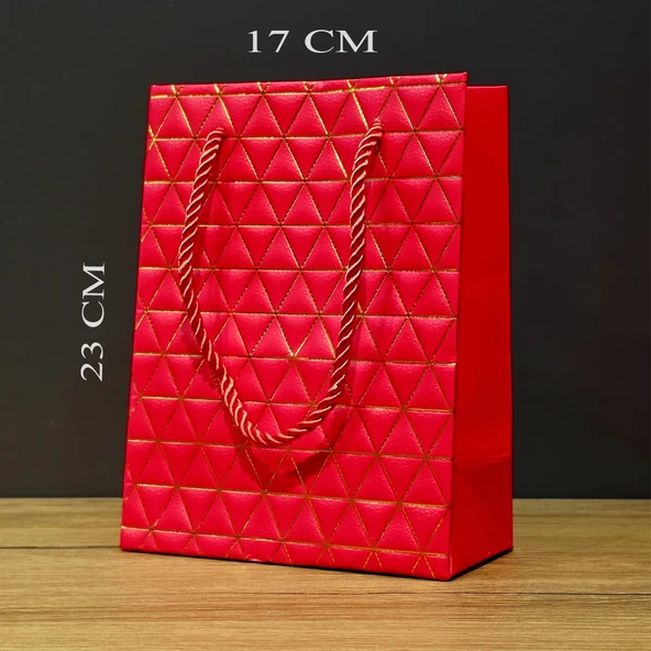 Küçük Boy Kırmızı Gold Renkli Karton Çanta ürün görseli 1