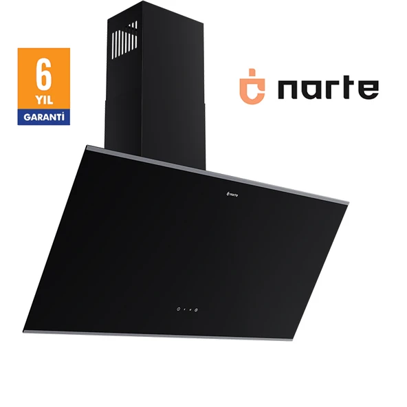 NARTE -H20090BX 90 CM Siyah  Cam Inox Çıtalı Eğimli Davlumbaz - 6 YIL GARANTİLİ - Resim 2