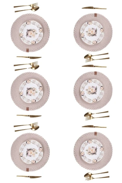 Vos Versa Amerikan Servis  6'lı Supla Lux Sunum Tabak Altlığ - Yuvarlak Bej VVHM0040 ürün görseli