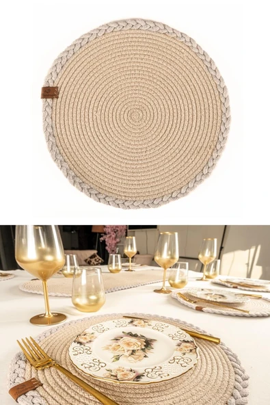 Vos Versa Amerikan Servis Tekli Supla Lux Sunum Tabak Altlığ - Yuvarlak Bej VVHM0039 - Resim 2