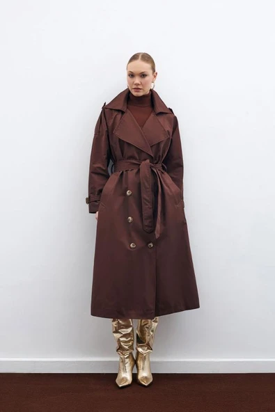 106-6555 SATEEN TOKA DETAYLI TRENÇ - Resim 2