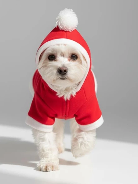 Uncle Teddy  Kırmızı Xmas Köpek Kıyafeti | Kapüşonlu Polar Noel Sweatshirt | Küçük Irklar İçin - Resim 4
