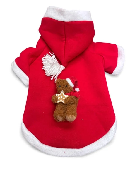 Teddy Amca Kırmızı Xmas Kedi Kıyafeti | Kapüşonlu Polar Noel Sweatshirt | Küçük Irklar İçin - Resim 4