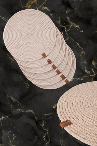 Vos Versa Amerikan Servis  6'lı Supla Lux Sunum Tabak Altlığ - Yuvarlak Bej VVHM0040 - Resim 5