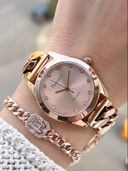 Ferrucci Çelik Kordon 2 Yıl Garantili 3 Atm Suya Dayanıklı Kadın Kol Saati+Bileklik BFC.03588.02 ürün görseli