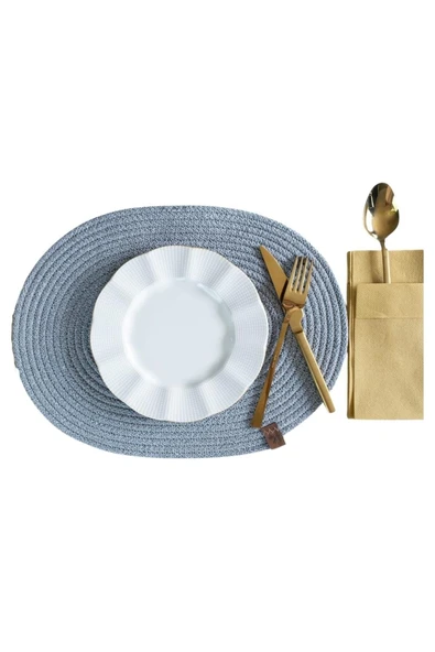 Vos Versa Amerikan Servis 6!lı Supla Lux Sunum Tabak Altlığ - Oval Gri  VVHM0043 - Resim 2