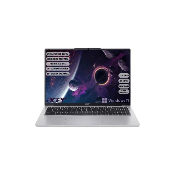 Aspire Lite I5-1334U 16 GB 512 GB SSD 16" ( 1920 x 1200) IPS Windows 11 Home NX.J23EY.001-16 ürün görseli 1
