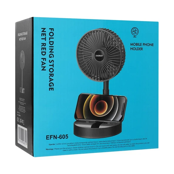 Everest EFN-605 Masaüstü Şarj Edilebilir Siyah 800mAh Usb Fan - Resim 2