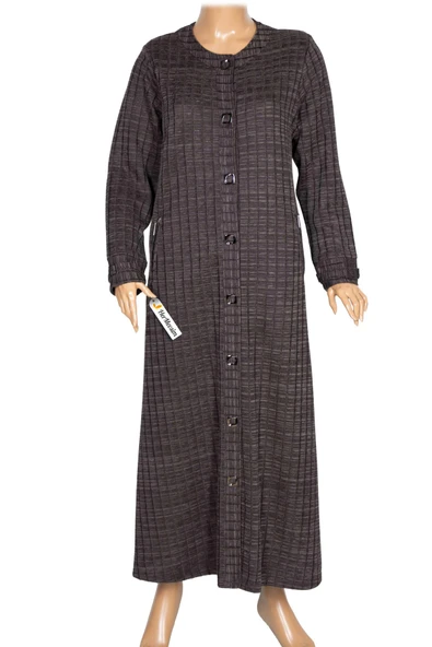 Hesna Kadın Nurel Büyük Beden Kışlık Kare Çıtçıtlı Kahve Pardesü - Resim 2