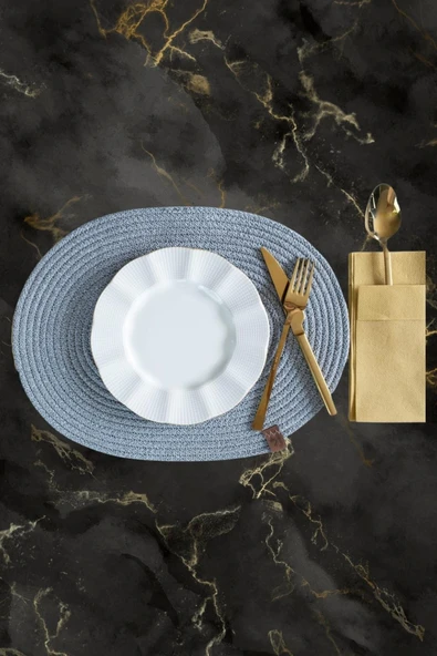 Vos Versa Amerikan Servis 6!lı Supla Lux Sunum Tabak Altlığ - Oval Gri  VVHM0043 - Resim 3