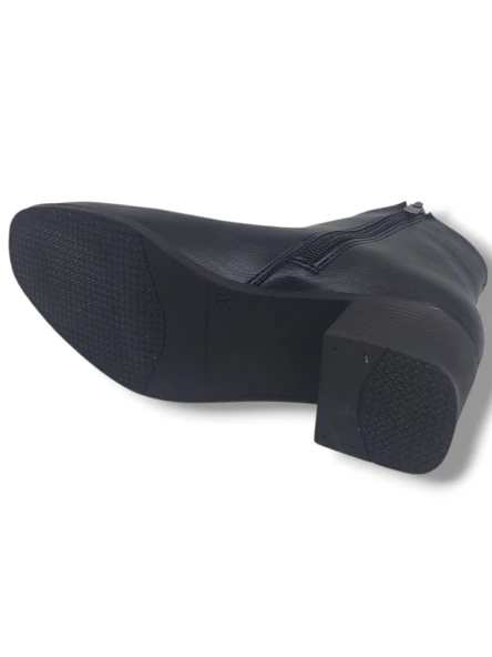 Zerhan 1101 Kadın Siyah Fermuarlı Kalın Topuklu Klasik Bot - Resim 5