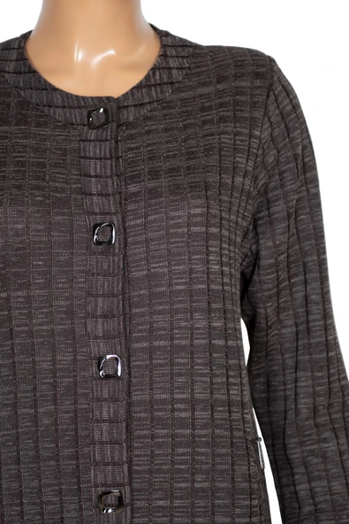 Hesna Kadın Nurel Büyük Beden Kışlık Kare Çıtçıtlı Kahve Pardesü - Resim 3