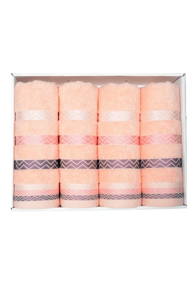 Vos Versa Bursa Varak Serisi 50x90cm %100 Pamuk 4lü Yüz Havlusu Somon VVHM0027 ürün görseli 1