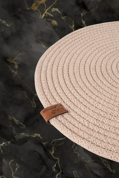 Vos Versa Amerikan Servis Tekli Supla Lux Sunum Tabak Altlığ - Yuvarlak Bej VVHM0039 - Resim 5