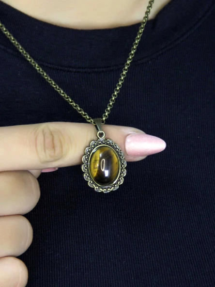 Doğal Taş Kaplangözü Doğal Taşlı Kadın Doğal Taş Otantik Kolye euk27kg ürün görseli