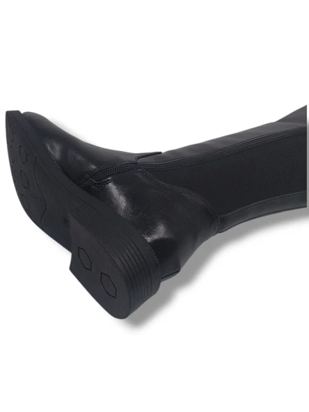 İzlife 6004 Kadın Siyah Streç Uzun Fermuarlı Alçak Topuklu Çizme - Resim 4