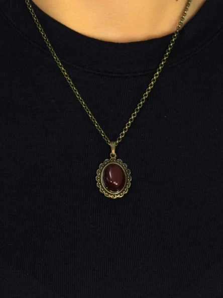 Doğal Taş Akik Doğal Taşlı Kadın Doğal Taş Otantik Kolye euk27a - Resim 3