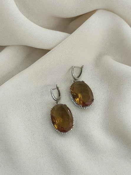 Küpe Zultanit Oval 925 Ayar Gümüş Renk Değiştiren Sultanit Sallanır Küpe - Resim 9