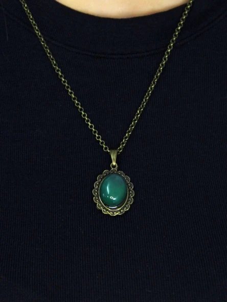 Doğal Taş Yeşil Akik Doğal Taşlı Kadın Doğal Taş Otantik Kolye euk27ya - Resim 3