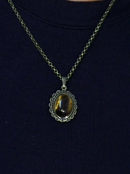 Doğal Taş Kaplangözü Doğal Taşlı Kadın Doğal Taş Otantik Kolye euk27kg - Resim 2