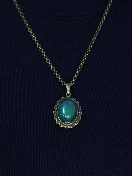 Doğal Taş Yeşil Akik Doğal Taşlı Kadın Doğal Taş Otantik Kolye euk27ya - Resim 2