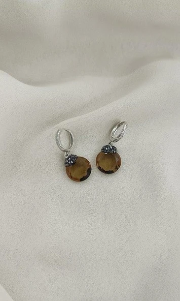 Küpe Zultanit Yuvarlak 925 Ayar Gümüş Renk Değiştiren Sultanit Sallanır Küpe - Resim 7