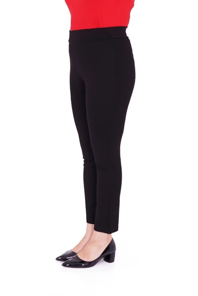 Ekstra Battal Beli Lastikli Yüksek Bel Toparlayıcı Detaylı Boru Paça Likralı Büyük Beden Kadın Pantolon - Resim 3