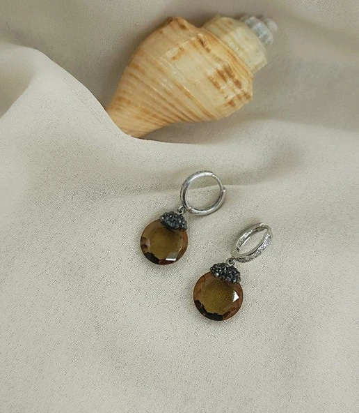 Küpe Zultanit Yuvarlak 925 Ayar Gümüş Renk Değiştiren Sultanit Sallanır Küpe ürün görseli