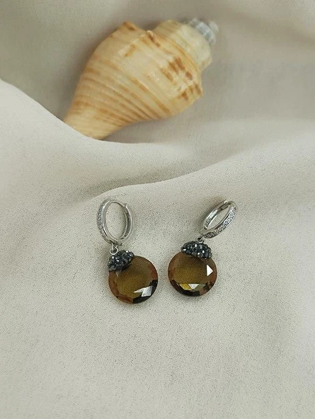 Küpe Zultanit Yuvarlak 925 Ayar Gümüş Renk Değiştiren Sultanit Sallanır Küpe - Resim 6