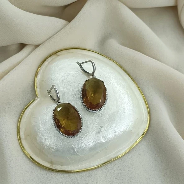 Küpe Zultanit Oval 925 Ayar Gümüş Renk Değiştiren Sultanit Sallanır Küpe - Resim 2