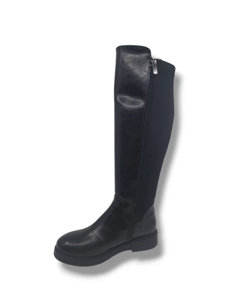 İzlife 6004 Kadın Siyah Streç Uzun Fermuarlı Alçak Topuklu Çizme - Resim 2