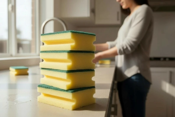 Technow Jumbo Büyük Boy Vip Kaliteli 14 x 7 cm Oluklu Bulaşık Süngeri 5 Adet - Resim 3