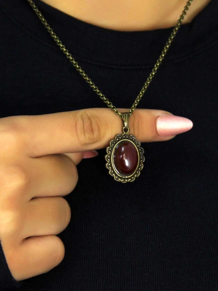 Doğal Taş Akik Doğal Taşlı Kadın Doğal Taş Otantik Kolye euk27a ürün görseli