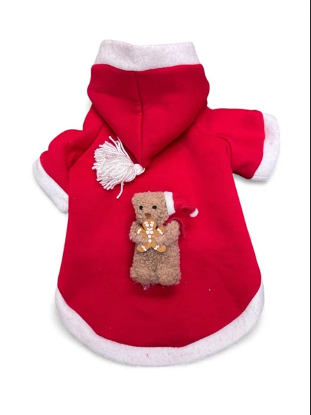 Biscotti Bear Kırmızı Xmas Köpek Kıyafeti | Kapüşonlu Polar Noel Sweatshirt | Küçük Irklar İçin - Resim 2